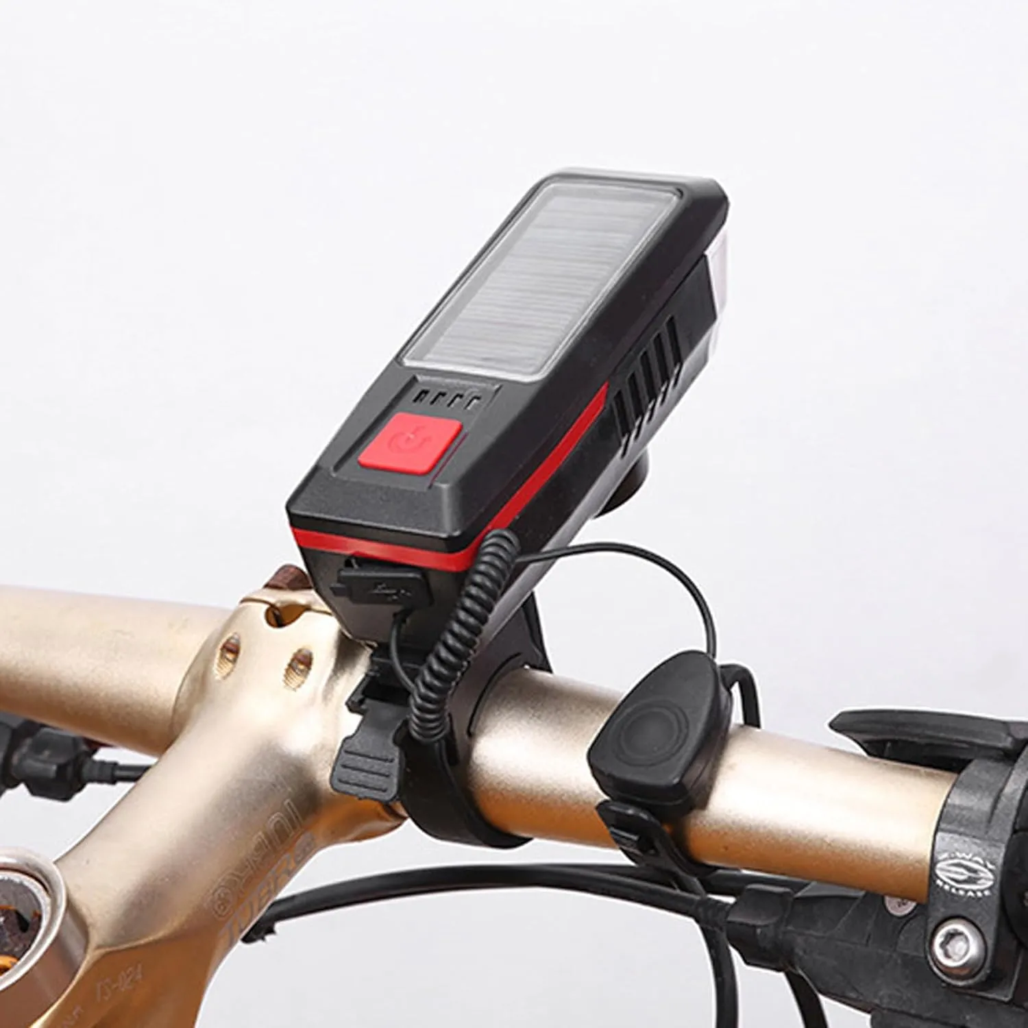 BNEI Bicycle Headlight, Solar/USB Dual Charging, Loud Speaker, Power Display, Easy to Install, Suitable for Night Riding