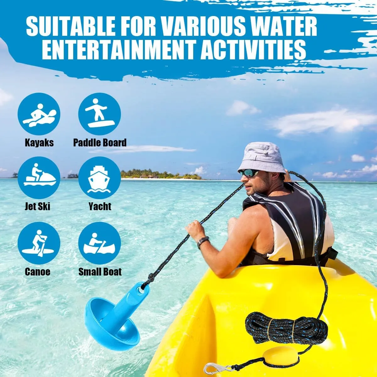 Boat Kayak Anchor Kit 40ft Rope & Storage Bag - Accessories for Kayaks, Canoes, SUP Boards, Small Boats, Jet Skis & PWCs