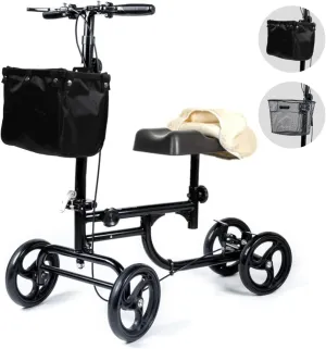 BodyMed Knee Walker for Injuries with Dual Brakes, Metal Basket & Knee Pad Cover - Collapsible and Adjustable Scooter, Broken Leg Caddy, Better Alternative to Crutches