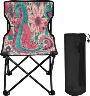 Boho Floral Portable Outdoor Folding Chair Anti-Slip Padded Oxford Cloth Stool Camping Chair Small for Beach Hiking Fishing Gardening Quad Camp Chair