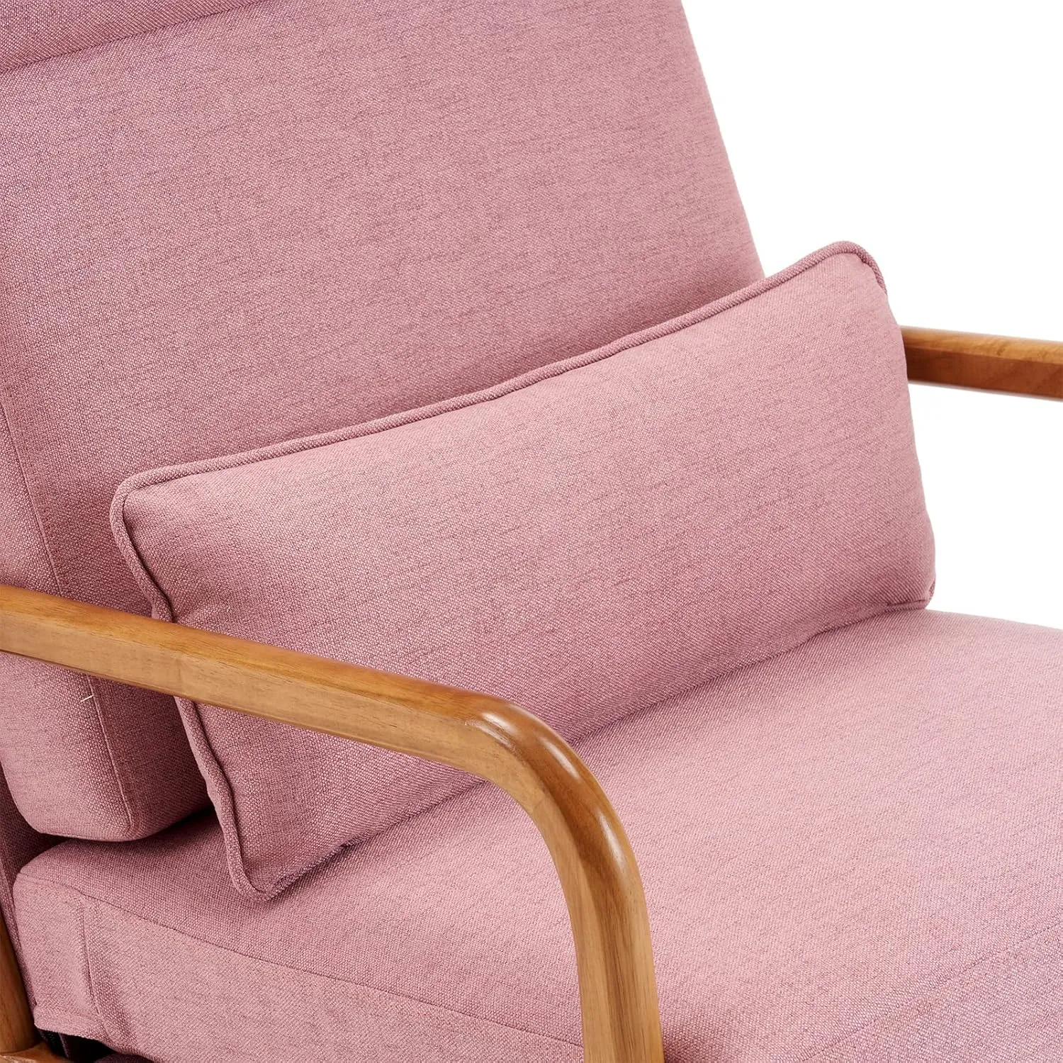 Bonnlo High Back Linen Pink Mid Century Modern Accent Chair, Soild Wood Padding Lounge Armchairs Side Sitting Chairs for Living Room, Bedroom, Guest Room