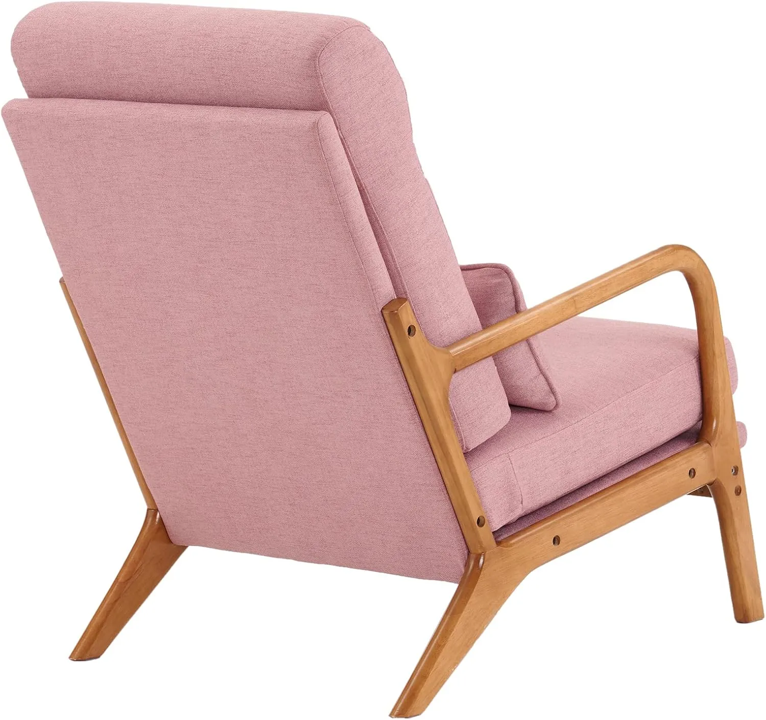Bonnlo High Back Linen Pink Mid Century Modern Accent Chair, Soild Wood Padding Lounge Armchairs Side Sitting Chairs for Living Room, Bedroom, Guest Room