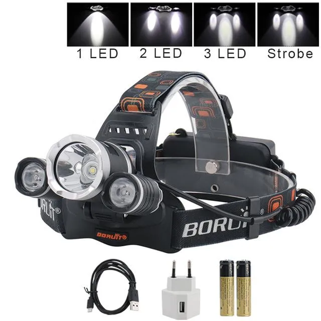 BORUiT XML L2 LED Headlamp Flashlight Rechargeable Headlight Portable Camping Hunting Fishing Head Torch Light by 18650 Battery