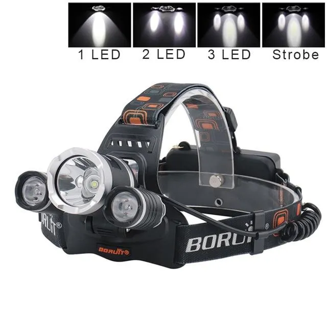 BORUiT XML L2 LED Headlamp Flashlight Rechargeable Headlight Portable Camping Hunting Fishing Head Torch Light by 18650 Battery