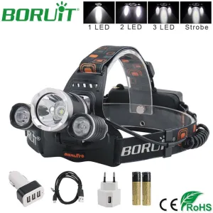 BORUiT XML L2 LED Headlamp Flashlight Rechargeable Headlight Portable Camping Hunting Fishing Head Torch Light by 18650 Battery