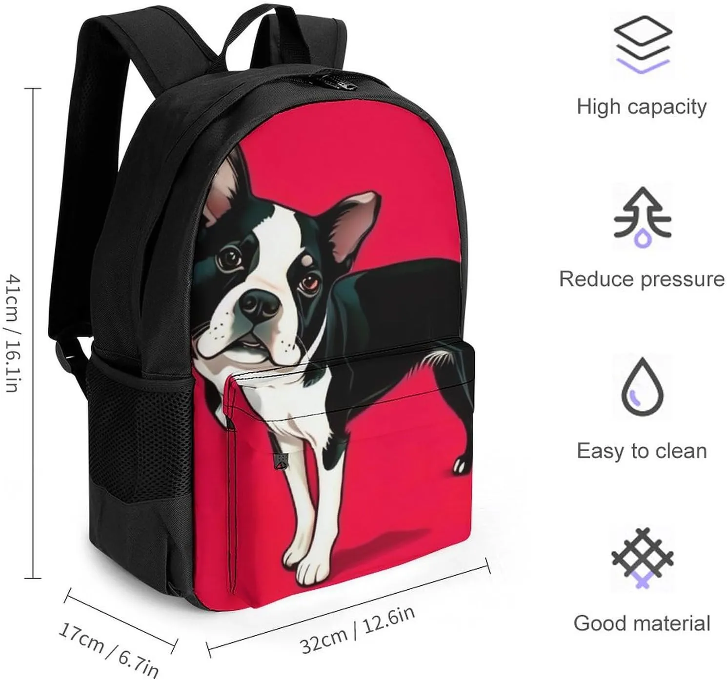 Boston Terrier Dog Art Rucksacks Lightweight Multipurpose Anti-Theft Shoulder Bag Large Capacity Business Computer Bag With Smooth Zippers