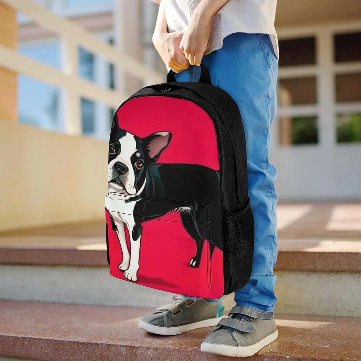 Boston Terrier Dog Art Rucksacks Lightweight Multipurpose Anti-Theft Shoulder Bag Large Capacity Business Computer Bag With Smooth Zippers