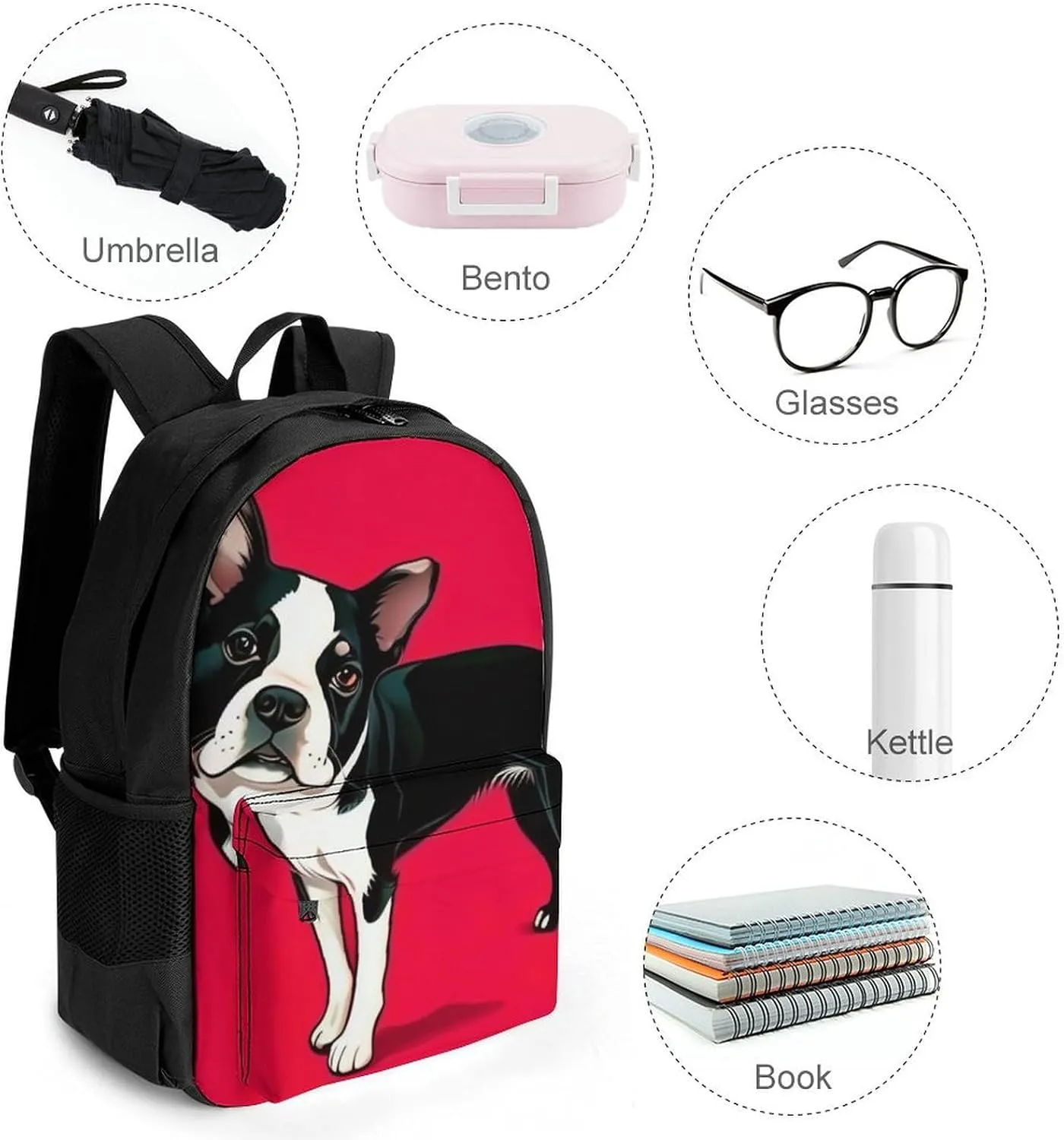 Boston Terrier Dog Art Rucksacks Lightweight Multipurpose Anti-Theft Shoulder Bag Large Capacity Business Computer Bag With Smooth Zippers