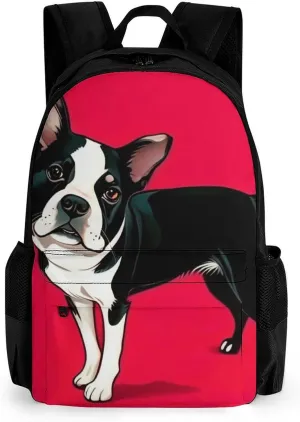 Boston Terrier Dog Art Rucksacks Lightweight Multipurpose Anti-Theft Shoulder Bag Large Capacity Business Computer Bag With Smooth Zippers