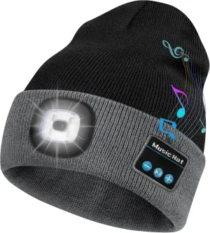 Bosttor Bluetooth Beanie Hat with Light, Headlamp Cap with Headphones and Built-in Speaker Mic, Gifts for Men Women Teen