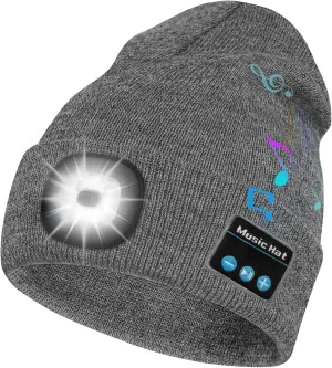 Bosttor Bluetooth Beanie Hat with Light, Headlamp Cap with Headphones and Built-in Speaker Mic, Gifts for Men Women Teen