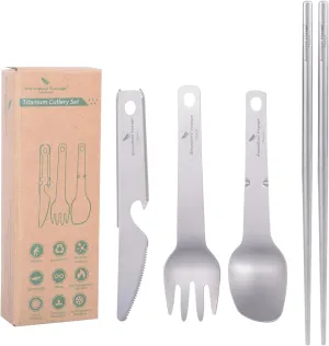 Boundless Voyage Titanium Spoon Fork Knife Telescopic Chopsticks Kitchen Utensils Set Folding Tableware Dinnerware Set Camping Flatware for 1-4 Person