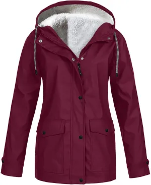 BOXIACEY Womens Waterproof Rain Jacket Fleece Lined Rain Coats Lightweight Rain Jacket Hooded Windbreaker Jackets