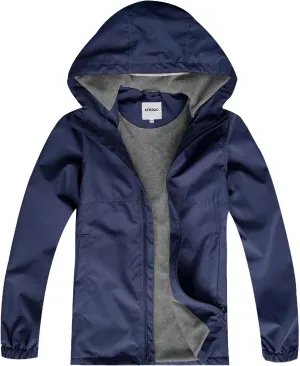 Boys Rain Jackets Waterproof Hooded fleece Raincoats Lightweight Windbreakers for Kids