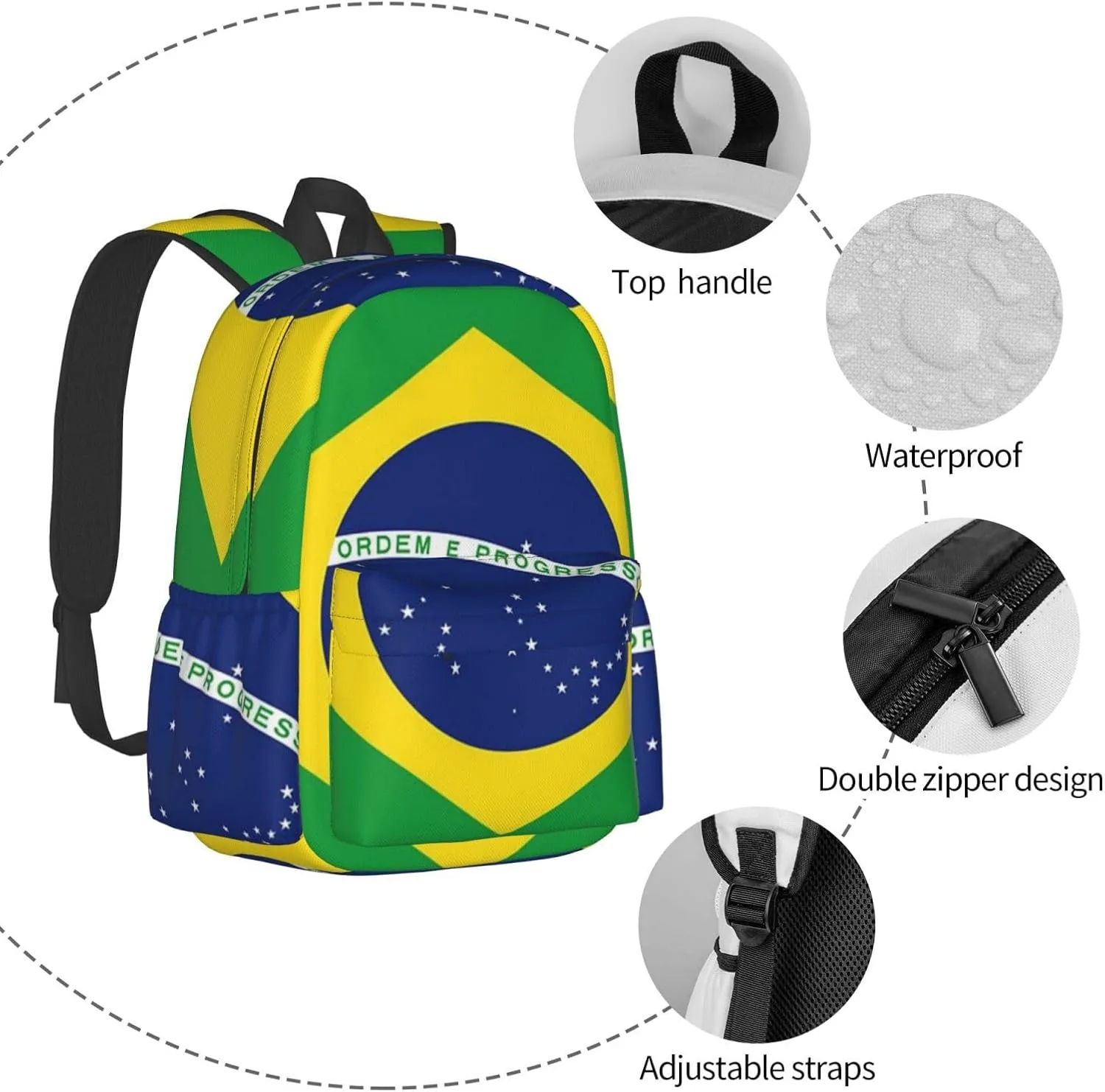 Brazil Flag Brazilian Backpack Large Capacity Backpack Lightweight Double Shoulder Bag For Women Men Travel
