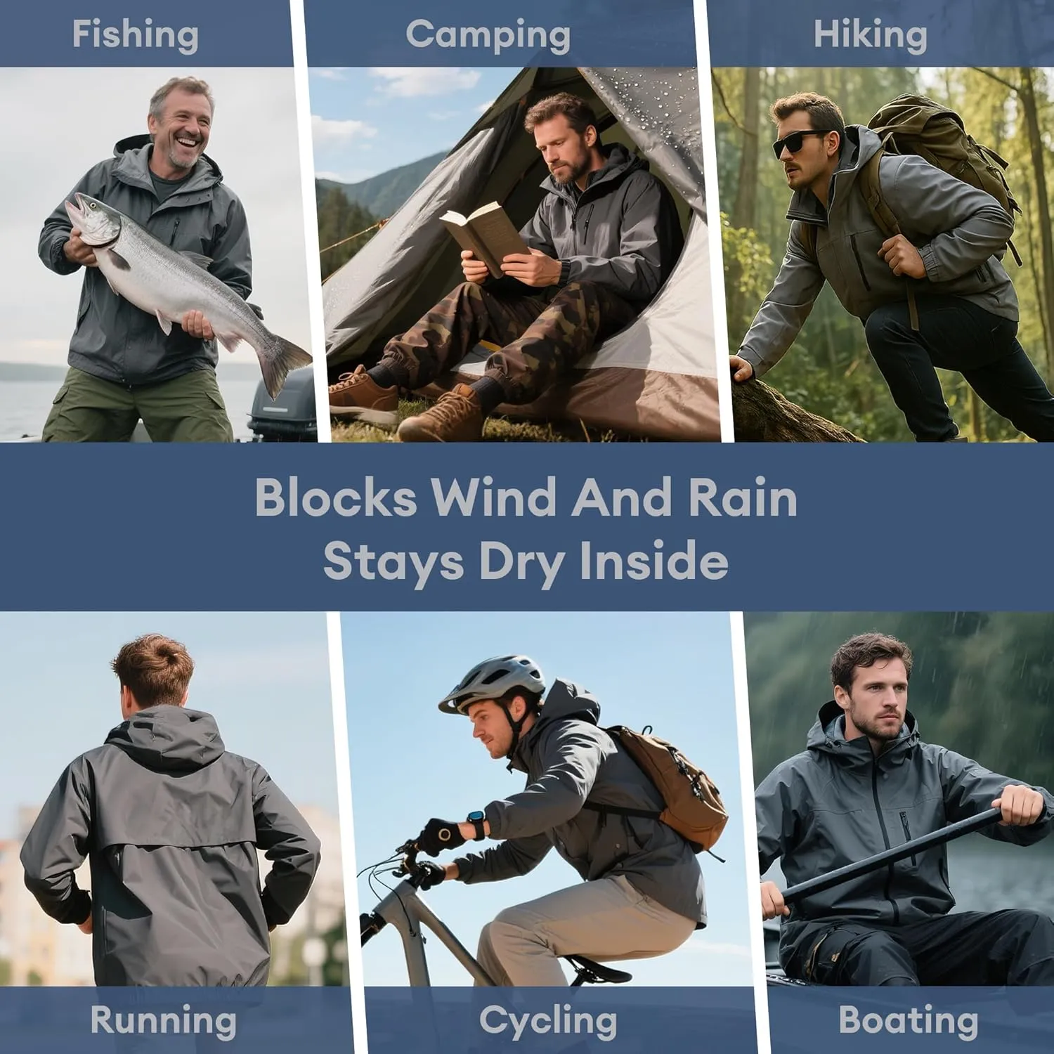 Breathable Rain Jacket Men's Waterproof Raincoat Lightweight Packable Windbreaker with hood