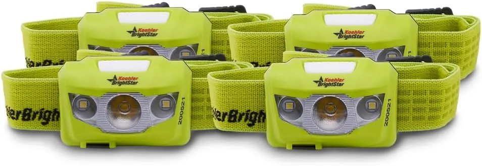 Bright Star LED Headlamp 4-Pack Bundle – Intrinsically Safe, IPX4 Water-Resistant, Multiple Lighting Modes, Long-Lasting Hands-Free Light, Includes KBS Power Solutions Batteries