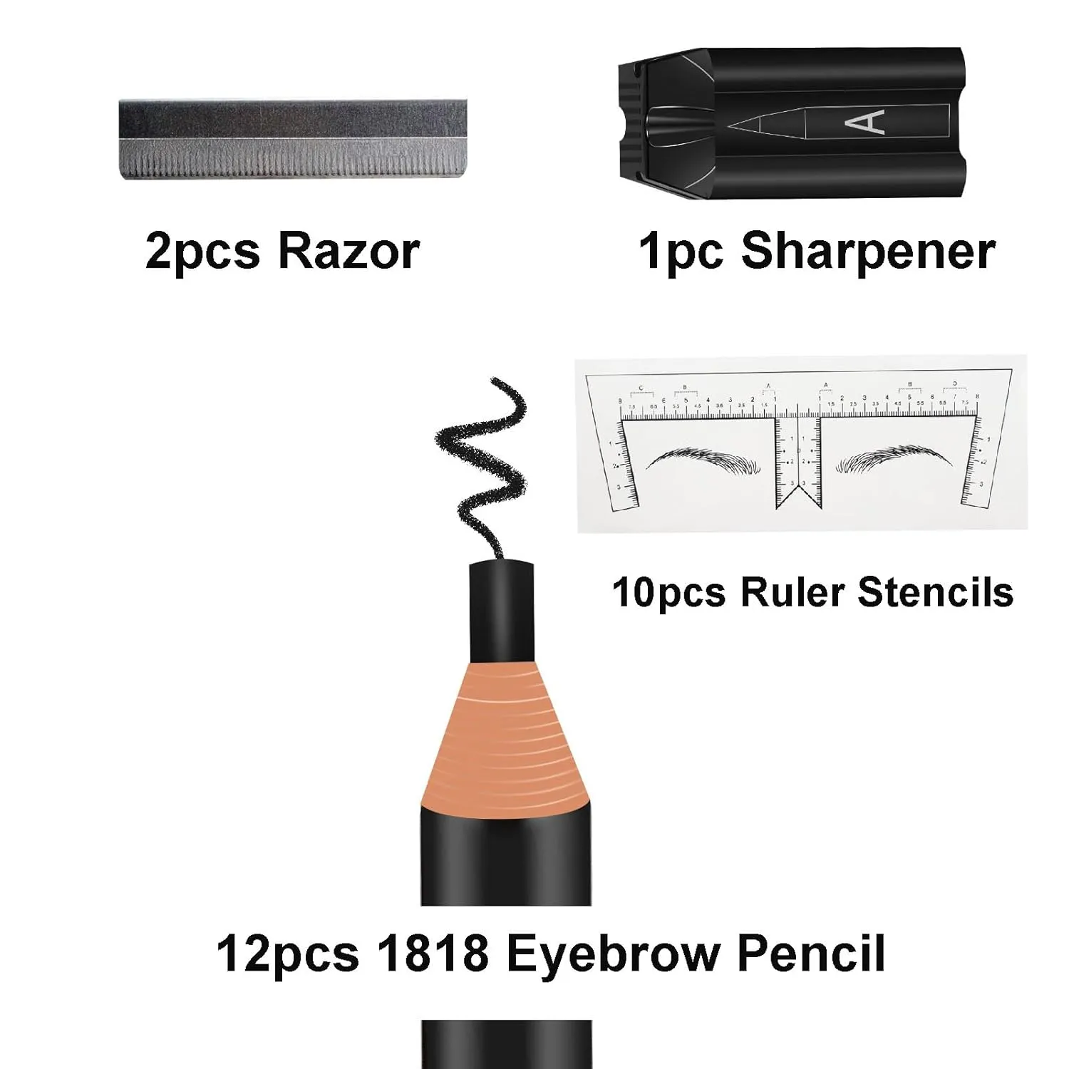 Brow Pencil Mapping Kit 12pcs Microblading Eyebrows Pencil 1pc Permanent Makeup Eyebrow Pencil Duckbill Sharpener 2pcs Razors 10pcs Eyebrow Mapping Stickers (Mix Color Pencil)