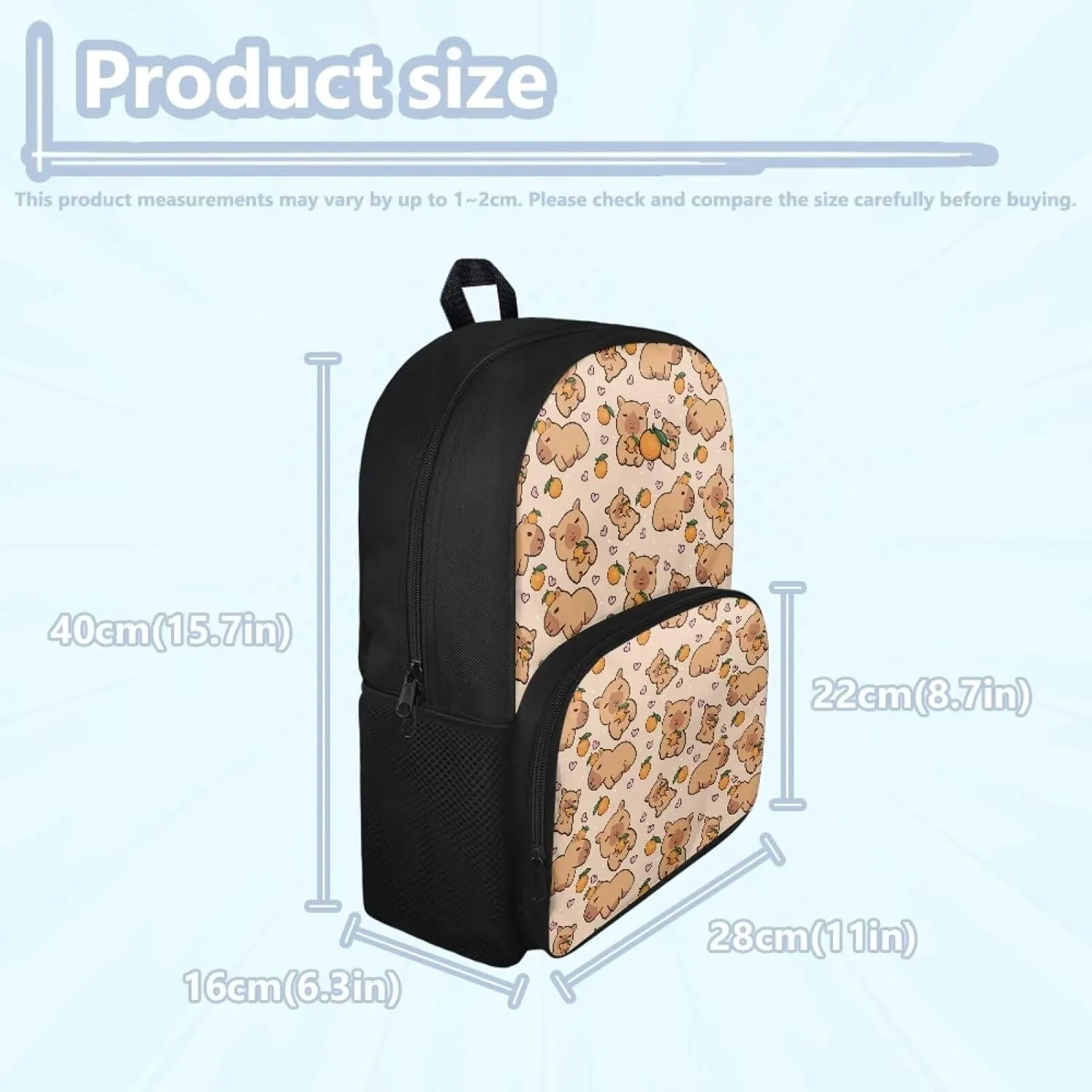 Brown School Backpack Lightweight Bookbag Waterproof Casual Daypack Travel Work Bag For Teenagers College Girls Boys Capybara Print