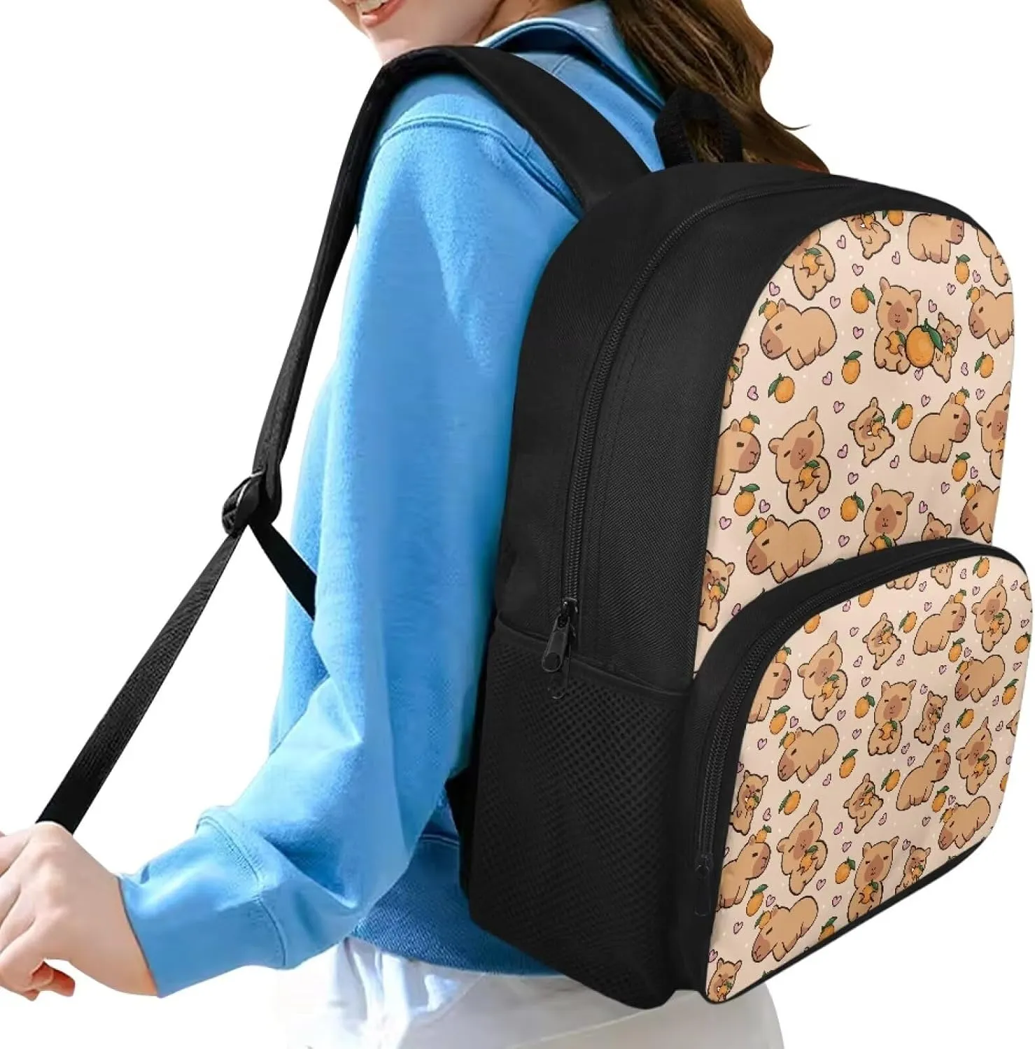 Brown School Backpack Lightweight Bookbag Waterproof Casual Daypack Travel Work Bag For Teenagers College Girls Boys Capybara Print