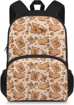 Brown School Backpack Lightweight Bookbag Waterproof Casual Daypack Travel Work Bag For Teenagers College Girls Boys Capybara Print