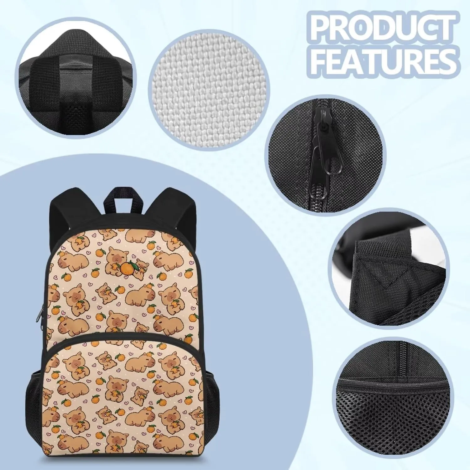 Brown School Backpack Lightweight Bookbag Waterproof Casual Daypack Travel Work Bag For Teenagers College Girls Boys Capybara Print