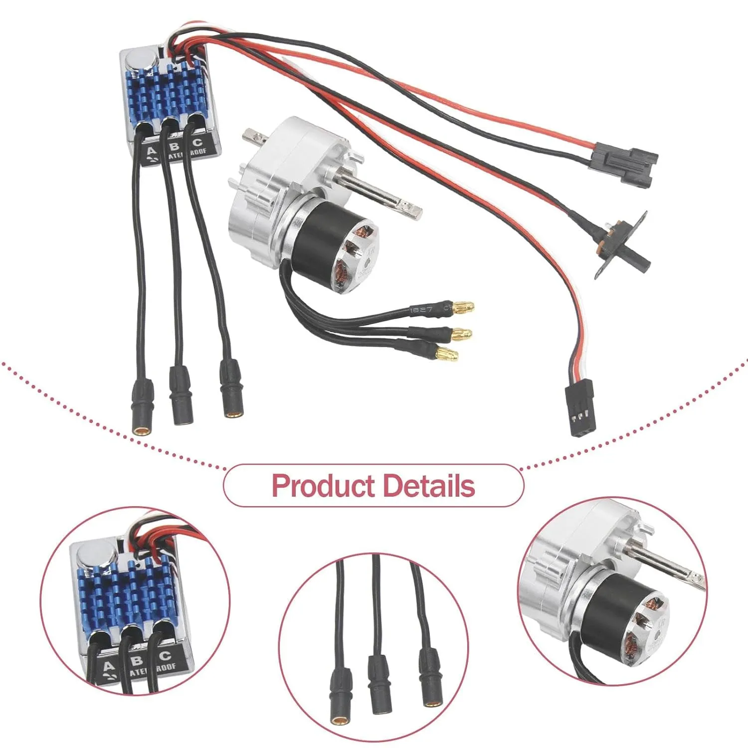 Brushless Motor Metal Gearbox ESC Combo 23222600kv Motor 1/12 Scale RC Car Car Model Toy Electric Speed Controller for MN78, Silver SM3.0