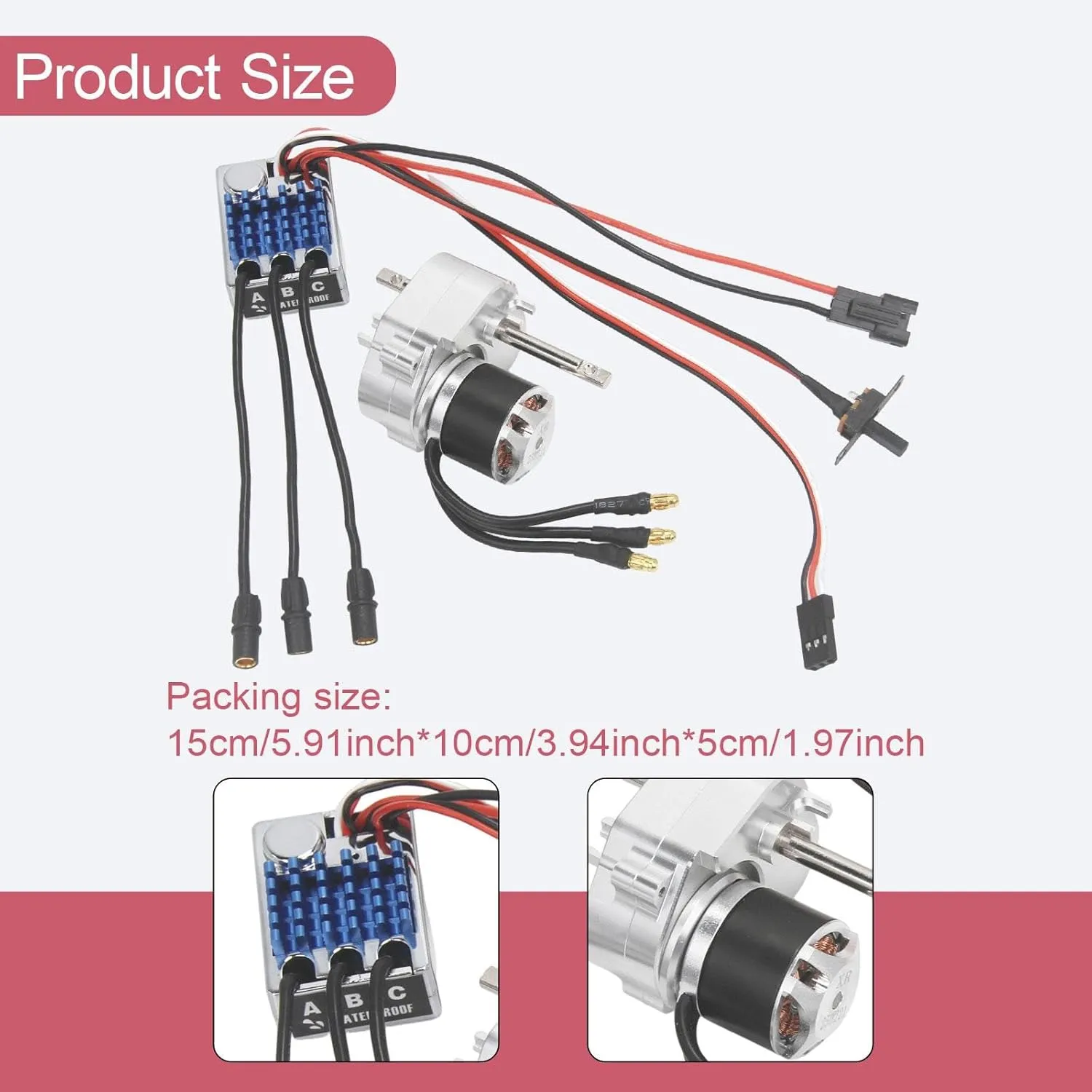 Brushless Motor Metal Gearbox ESC Combo 23222600kv Motor 1/12 Scale RC Car Car Model Toy Electric Speed Controller for MN78, Silver SM3.0