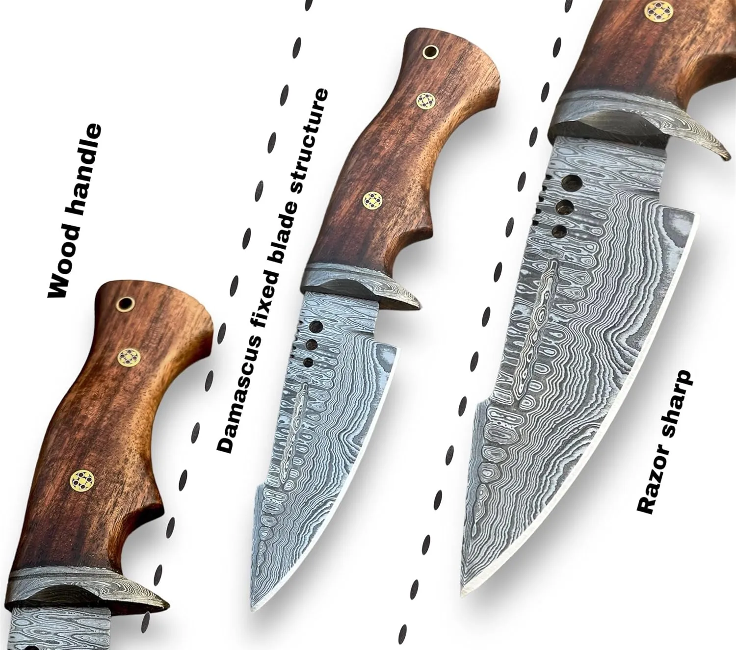 BUSHCRAFTS Custom Handmade Fixed Blade Damascus Steel Hunting Knife with Leather Sheath - 10 inch Skinning Survival Outdoor Camping Knives for Men with Horizontal and Vertical Carry