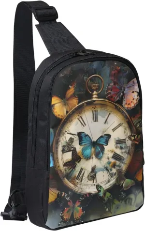 Butterfly Watch Water Resistant Shoulder Bag for Girls Men Women Black One Size