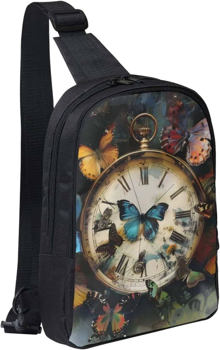 Butterfly Watch Water Resistant Shoulder Bag for Girls Men Women Black One Size