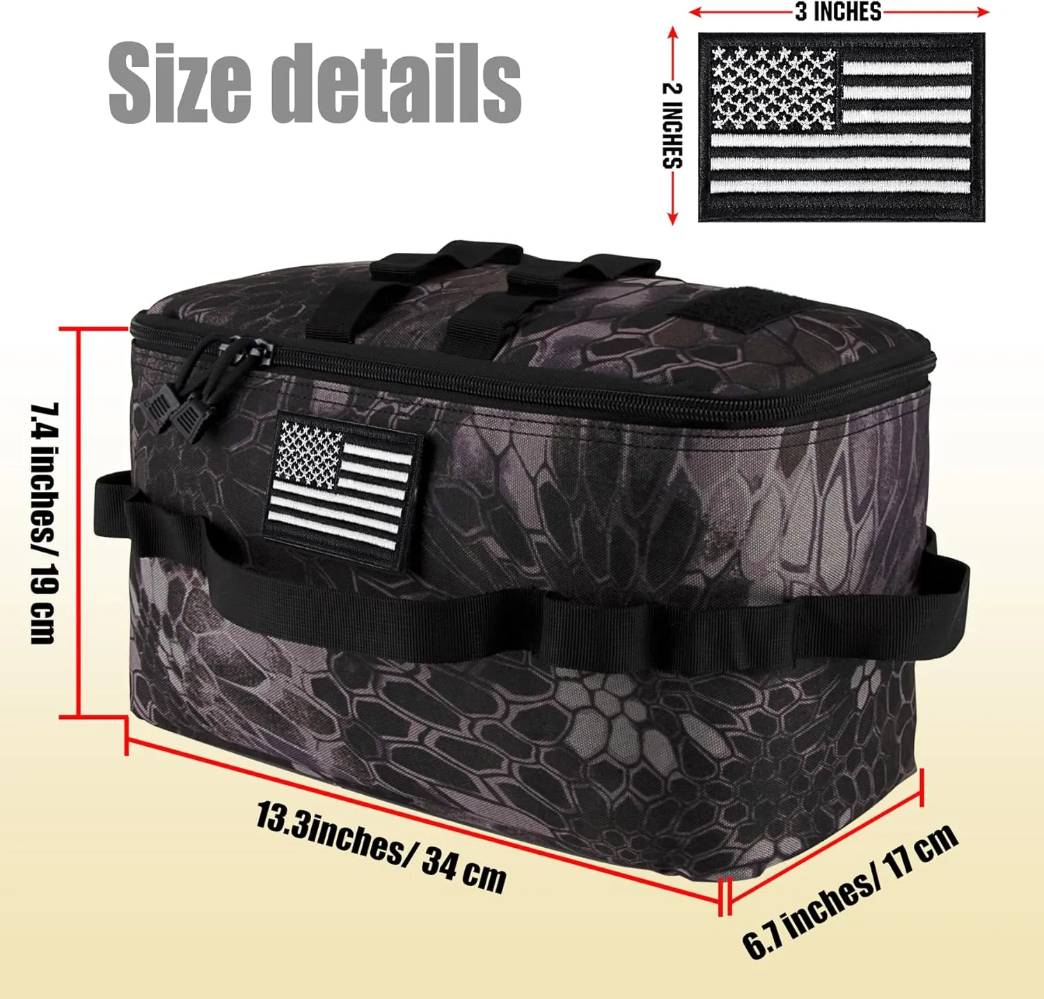 bvya Tactical Camping Storage Bag 11 Liters Outdoor Utility Tote Bag Camping Cookware Organizer Trunk Organizer with Flag Patch