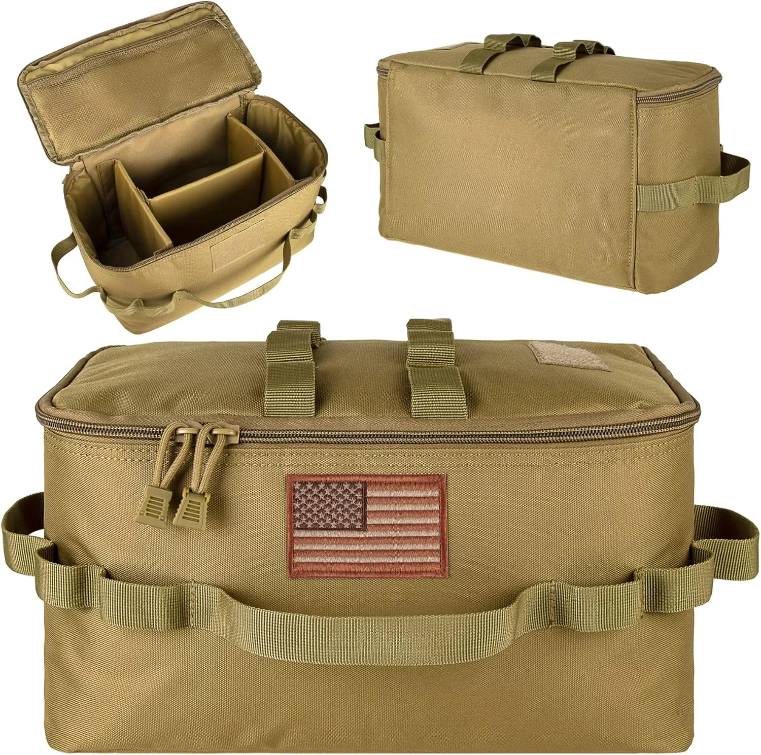 bvya Tactical Camping Storage Bag 11 Liters Outdoor Utility Tote Bag Camping Cookware Organizer Trunk Organizer with Flag Patch