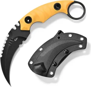 C1691N Fixed Blade Knife,D2 Steel Nylon Fiberglass Handle Outdoor Claw Knife for Survival, Hiking, Camping with Kydex Sheaths(Yellow) …