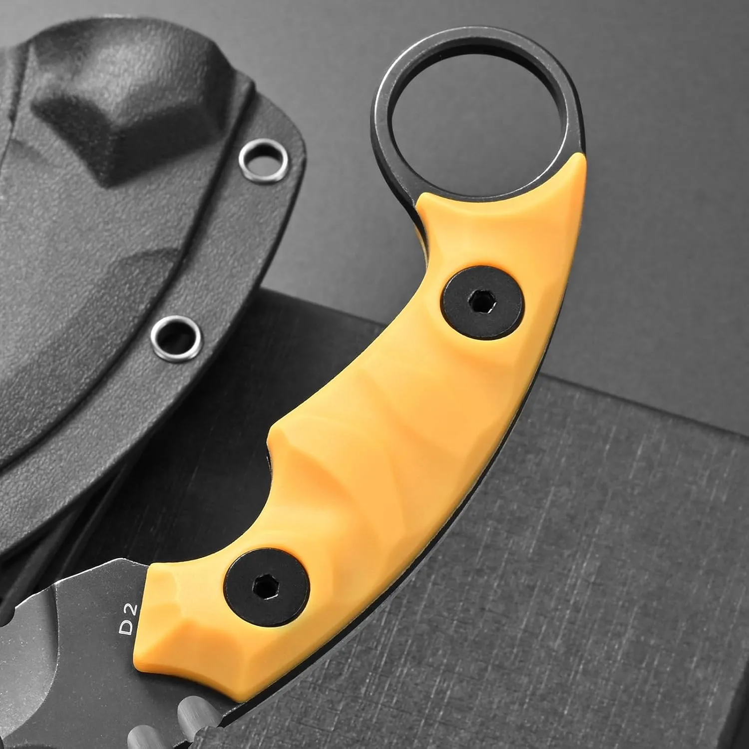 C1691N Fixed Blade Knife,D2 Steel Nylon Fiberglass Handle Outdoor Claw Knife for Survival, Hiking, Camping with Kydex Sheaths(Yellow) …