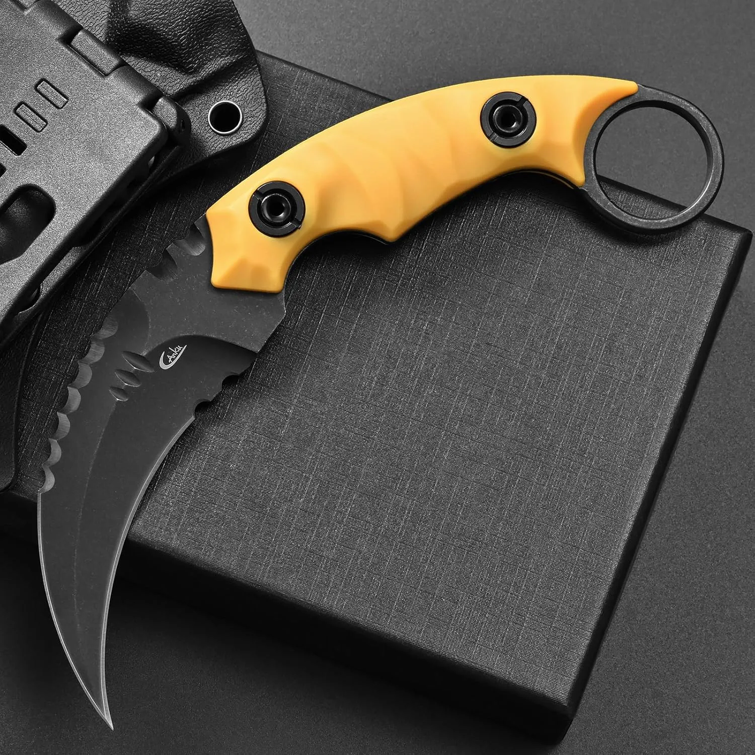 C1691N Fixed Blade Knife,D2 Steel Nylon Fiberglass Handle Outdoor Claw Knife for Survival, Hiking, Camping with Kydex Sheaths(Yellow) …