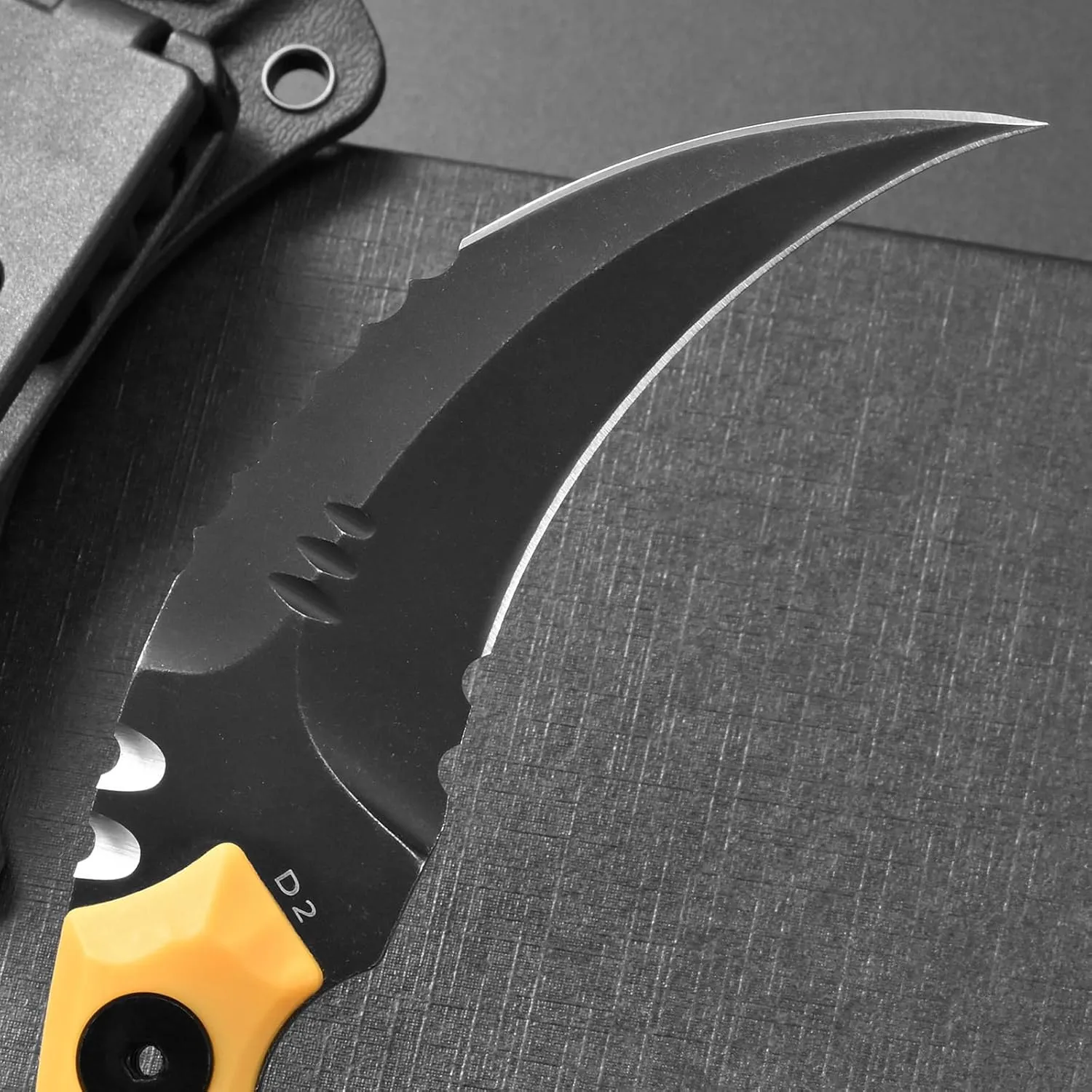 C1691N Fixed Blade Knife,D2 Steel Nylon Fiberglass Handle Outdoor Claw Knife for Survival, Hiking, Camping with Kydex Sheaths(Yellow) …