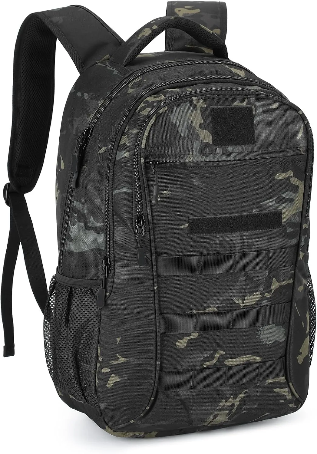 CamGo 15L Mini Backpack for Men Small Tactical Hiking Daypack Molle Gear Rucksack for Hunting Camping Bag with Patch, CP Black
