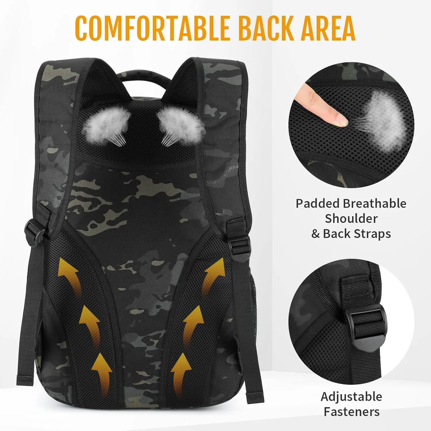 CamGo 15L Mini Backpack for Men Small Tactical Hiking Daypack Molle Gear Rucksack for Hunting Camping Bag with Patch, CP Black