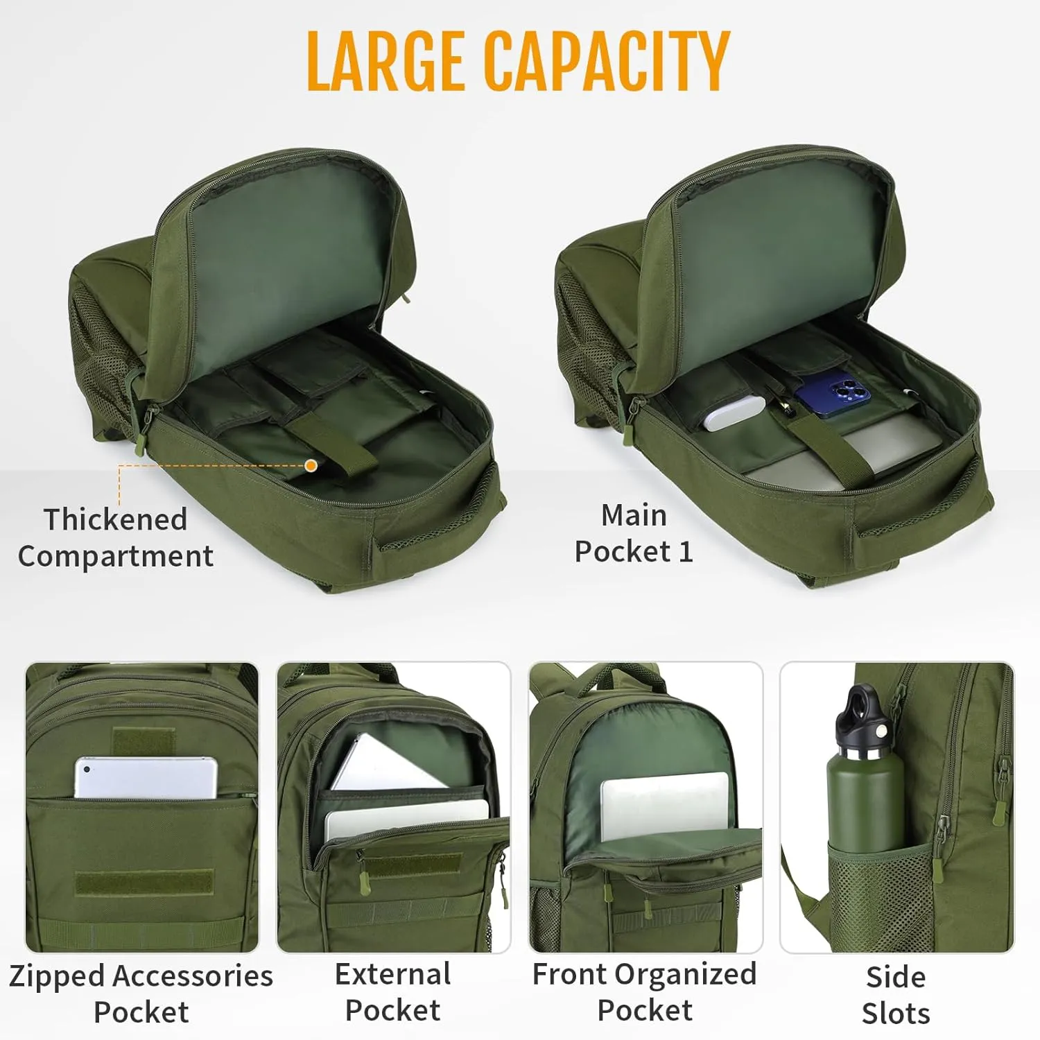 CamGo 25L Tactical Backpack for Men Women Military Hiking Daypacks Molle Travel Rucksack for Outdoor Sports Daily Work (#25L-Army Green)
