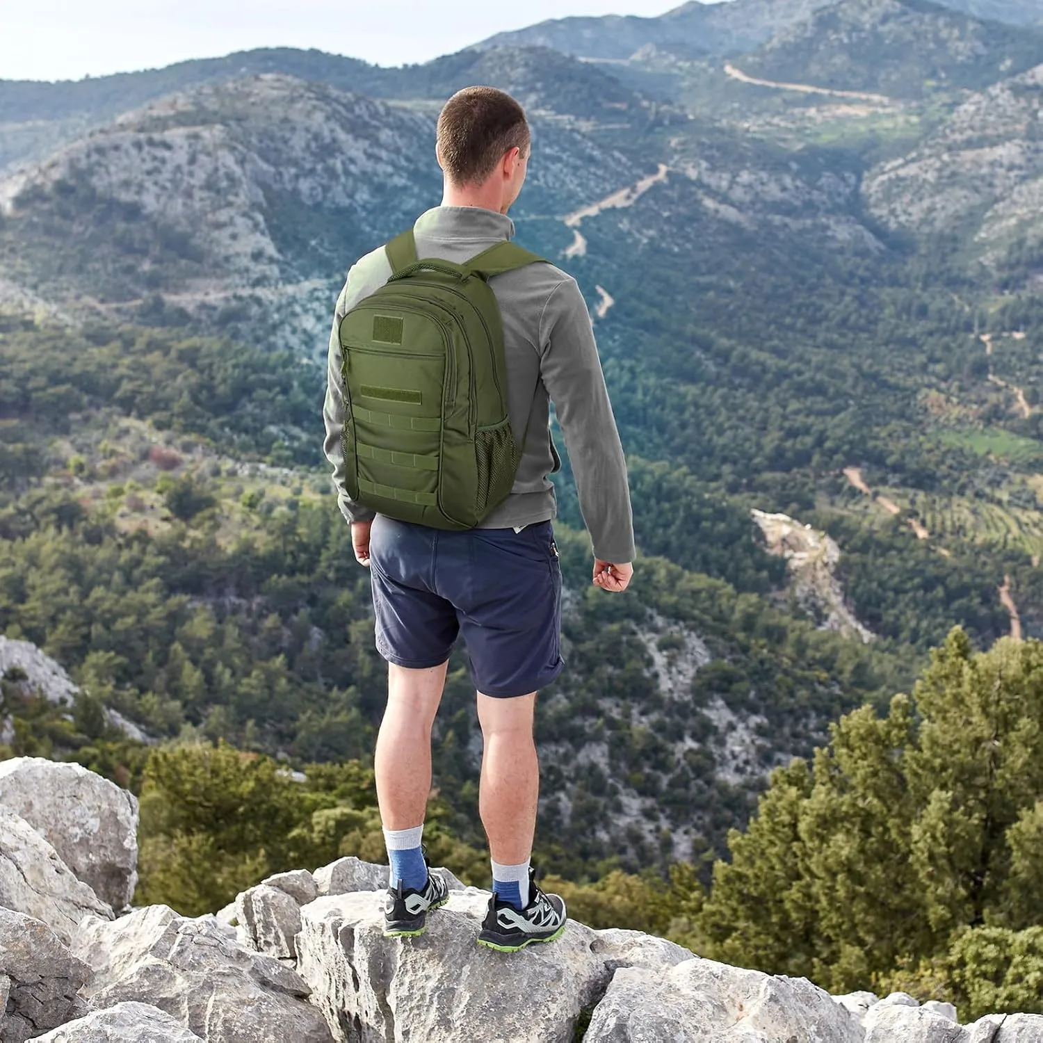 CamGo 25L Tactical Backpack for Men Women Military Hiking Daypacks Molle Travel Rucksack for Outdoor Sports Daily Work (#25L-Army Green)