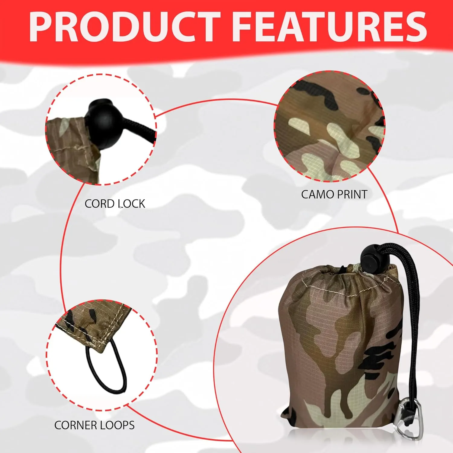Camo Palm Picnic Blanket - Water Resistant & Foldable Ribstop Fabric Made Blanket with Compact Pocket Loops Style - Easy to Carry - Ideal for Travel, Beach, & Camping & Outdoor Use
