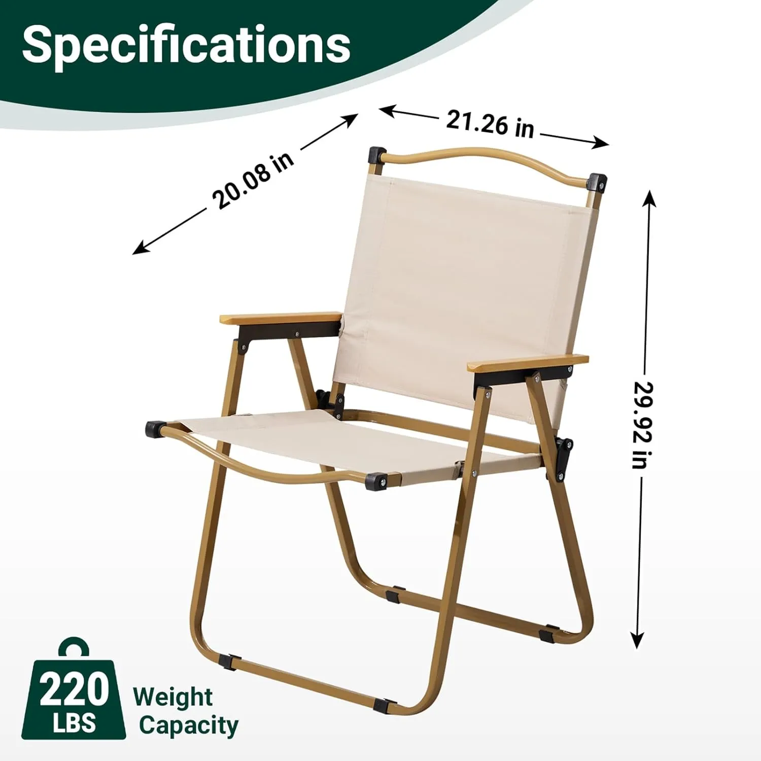 Camping Chair 2 Pack Folding Lightweight Portable Outdoor Beach Armchairs Heavy Duty Outdoor Lawn Camp Chairs for Adults,Fishing,Sports,Trip,Picnic,Hiking,Supports 265 lbs,Silla De Camping,Khaki 2 Pcs