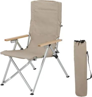 Camping Chair Adjustable Backrest Compact Collapsible Chair Folding Reclining for Outdoor Beach Picnics Supports 265LBS-Khaki