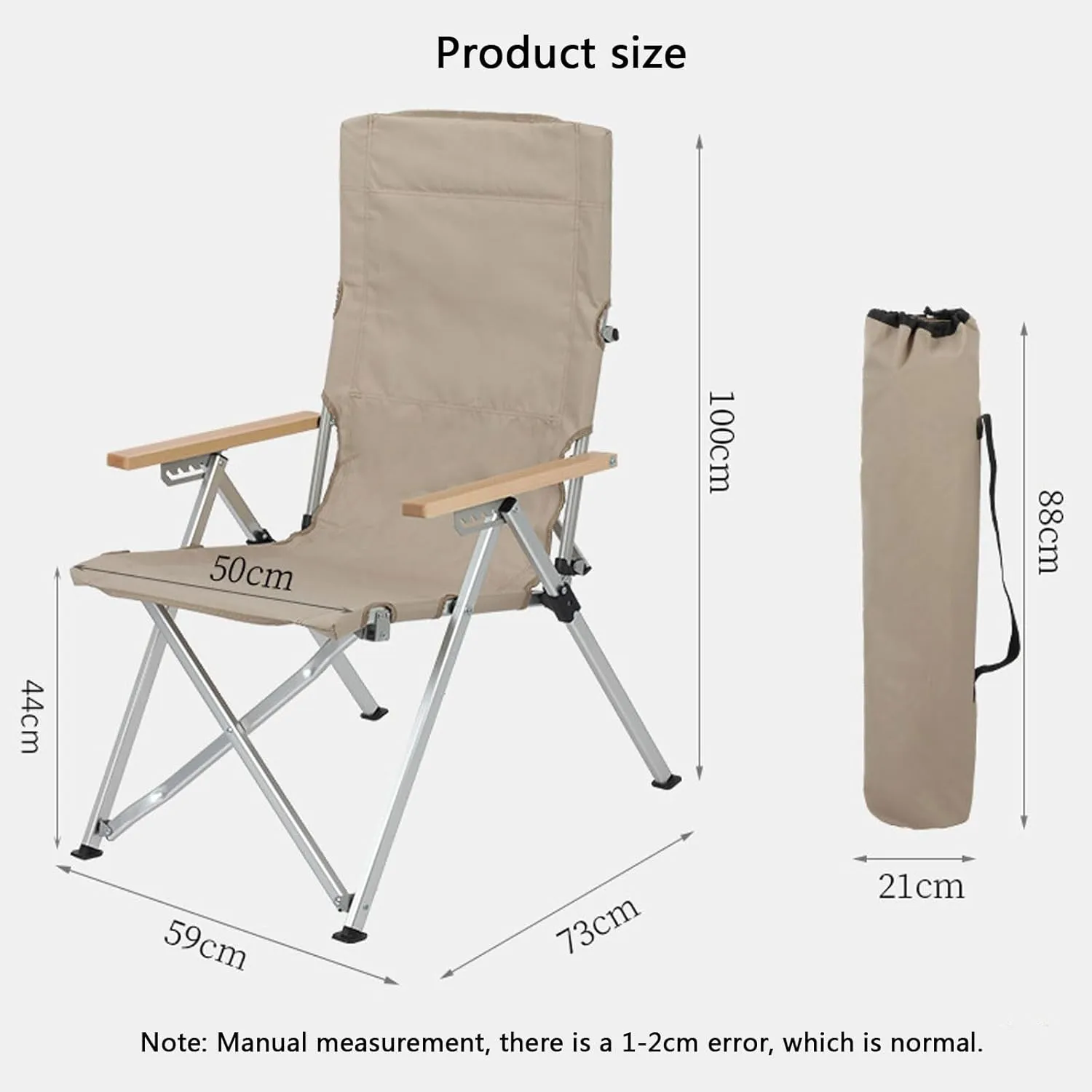 Camping Chair Adjustable Backrest Compact Collapsible Chair Folding Reclining for Outdoor Beach Picnics Supports 265LBS-Khaki