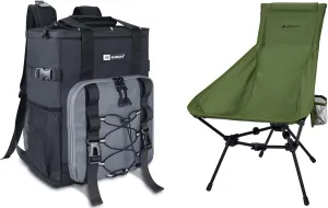 Camping Chair   Backpack Cooler, Ultralight High Back Widen Frame Structure Folding Chairs, Black Leakproof Backpack Cooler for Beach, Picnic