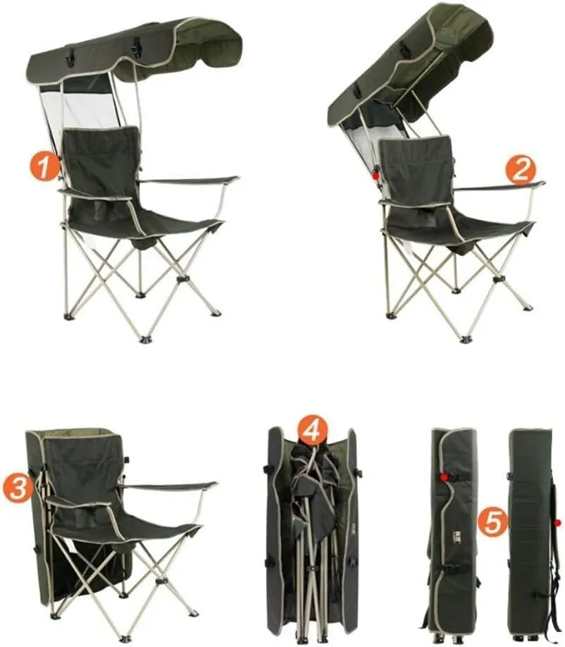 Camping Chair Folding Rocking Chair with Awning, Portable Zero Gravity Recliner for Lawn Camping Chair