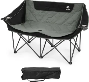 Camping Chair, Oversized Loveseat Double 2 Person Outdoor Chair with Arms, Cup Holder and Carry Bag, Heavy-Duty Collapsible Chair for Outside, Black/Gray