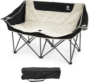 Camping Chair, Oversized Loveseat Double 2 Person Outdoor Chair with Arms, Cup Holder and Carry Bag, Heavy-Duty Collapsible Chair for Outside, Black/White