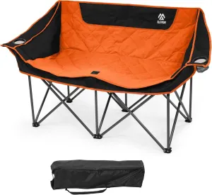 Camping Chair, Oversized Loveseat Double 2 Person Outdoor Chair with Arms, Cup Holder and Carry Bag, Heavy-Duty Collapsible Chair for Outside, Orange